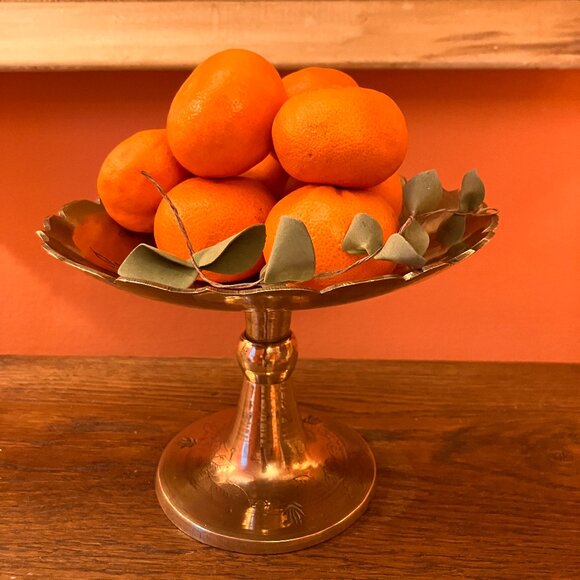 Vintage Etched Brass Bowl on Pedestal Stem - 1970's - Picture 2 of 15